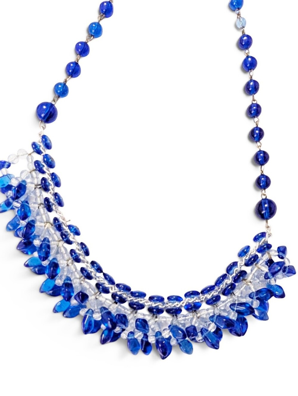 VINTAGE Cobalt Blue Glass Choker Necklace West Germany Beaded 1960